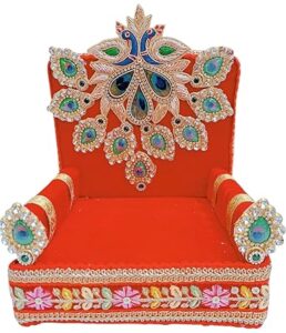 Aasan – Wooden Laddu Gopal Singhasan (Red) for Janmashtami