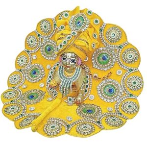 Laddu Gopal Beautifully Designed Poshak – Yellow with Morpankh Accents