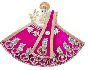 Premanjali Durga Ji Vastra – Delicate Pink Velvet with Floral & Booty Work