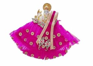 Premanjali Durga Ji Vastra – Elegant Pink Net with Frill & Diamond Work
