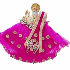 Premanjali Durga Ji Vastra – Elegant Pink Net with Frill & Diamond Work