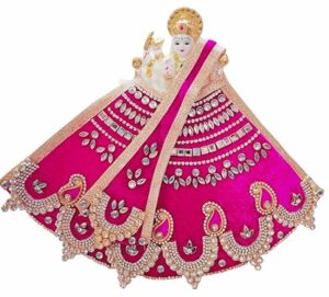 Premanjali Durga Ji Vastra – Elegant Pink Velvet with Kundan & Chaand Booty Work