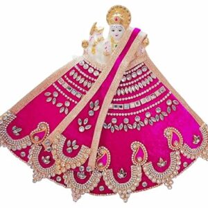 Premanjali Durga Ji Vastra – Elegant Pink Velvet with Kundan & Chaand Booty Work