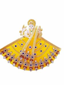 Premanjali Durga Ji Vastra – Radiant Yellow Net with Booty & Stone Work