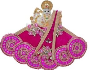 Premanjali Durga Ji Vastra – Pink Net with Booty & Rajasthani Special Work