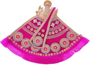 Premanjali Durga Ji Vastra – Elegant Pink Net with Booty & Diamond Studded Work