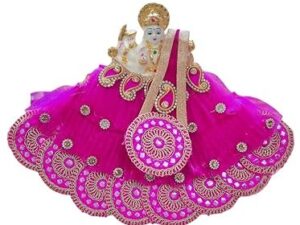 Premanjali Durga Ji Vastra – Graceful Pink Net with Rajasthani Booty Work