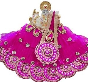Premanjali Durga Ji Vastra – Graceful Pink Net with Rajasthani Booty Work