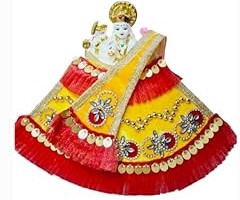Premanjali Durga Ji Vastra – Exquisite Red & Yellow Lace with Kundan Work