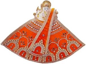 Premanjali Durga Ji Vastra – Rich Orange Velvet with Booty & Diamond Studded Work