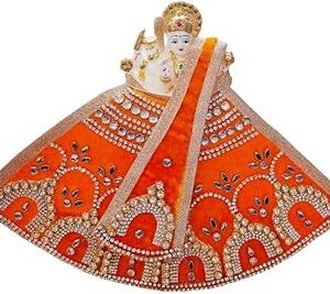Premanjali Durga Ji Vastra – Rich Orange Velvet with Booty & Diamond Studded Work