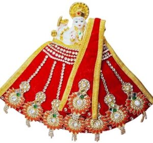 Premanjali Durga Ji Vastra – Stunning Red velvet with Booty & Diamond Studded Work