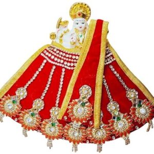 Premanjali Durga Ji Vastra – Stunning Red velvet with Booty & Diamond Studded Work