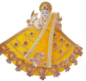 Premanjali Durga Ji Vastra – Bright Yellow Velvet with Booty & Diamond Studded Work
