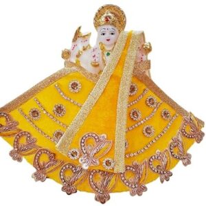Premanjali Durga Ji Vastra – Bright Yellow Velvet with Booty & Diamond Studded Work