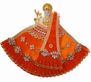 Premanjali Durga Ji Vastra – Elegant Orange Net with Booty & Diamond Studded Work
