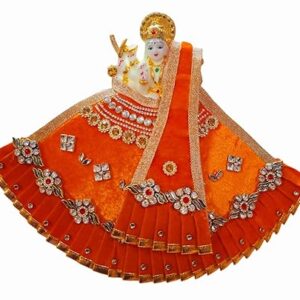 Premanjali Durga Ji Vastra – Elegant Orange Net with Booty & Diamond Studded Work