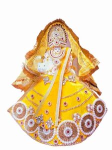 Premanjali Durga Ji Vastra – Elegant Yellow Net with Booty Work & Diamond Studded Detailing