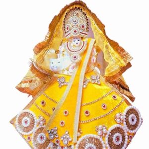 Premanjali Durga Ji Vastra – Elegant Yellow Net with Booty Work & Diamond Studded Detailing