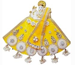 Premanjali Durga Ji Vastra – Exquisite Yellow Velvet with Latkan Booty & Pearl Work