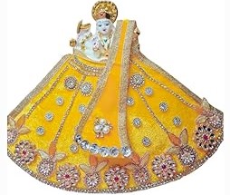 Premanjali Durga Ji Vastra – Stunning Yellow Velvet with Booty Work & Flower Stone Detailing