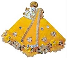Premanjali Durga Ji Vastra – Yellow Net Dress with Floral Work, Necklace & Mukut Set