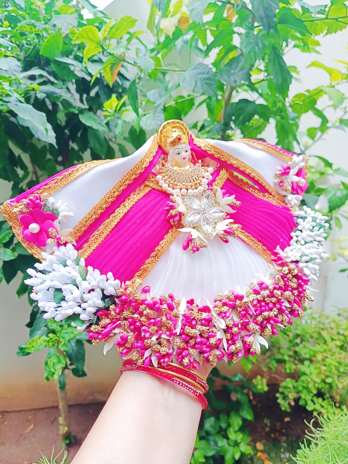 White & Pink Mata Rani Dress - Image 2