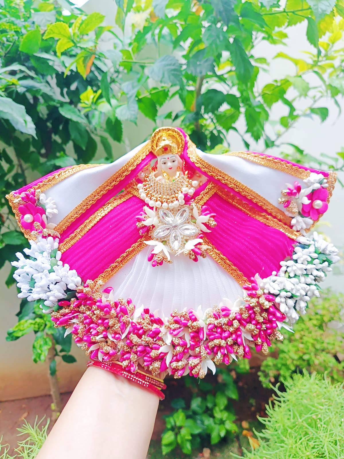 White & Pink Mata Rani Dress - Image 3